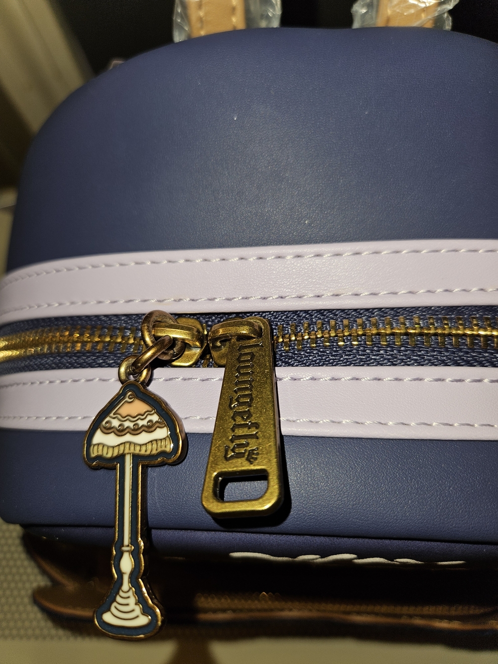 Loungefly FRIENDS Mini Backpack in Navy, Lavender and Tan with Umbrella Motif - Picture 5 of 6